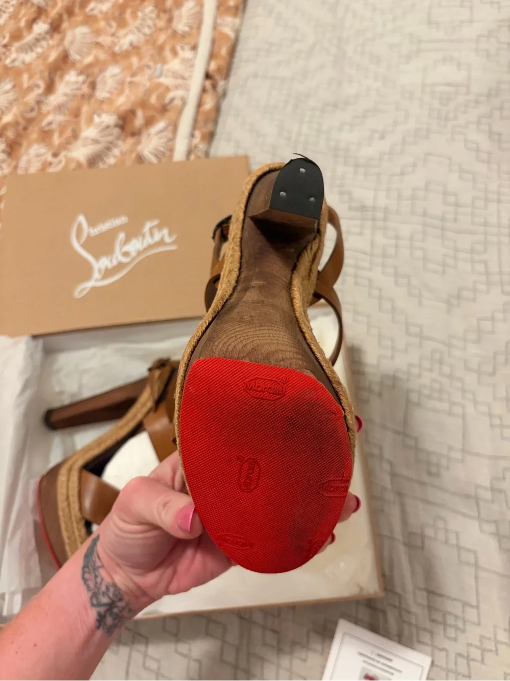 Christian Louboutin Brown Leather Espadrille Platform Sandals